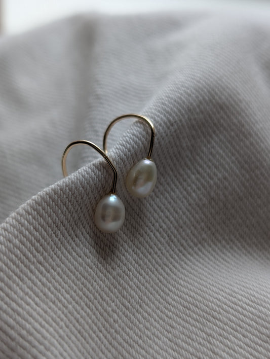 "Hooked" Dainty White Pearl Huggie Hoops