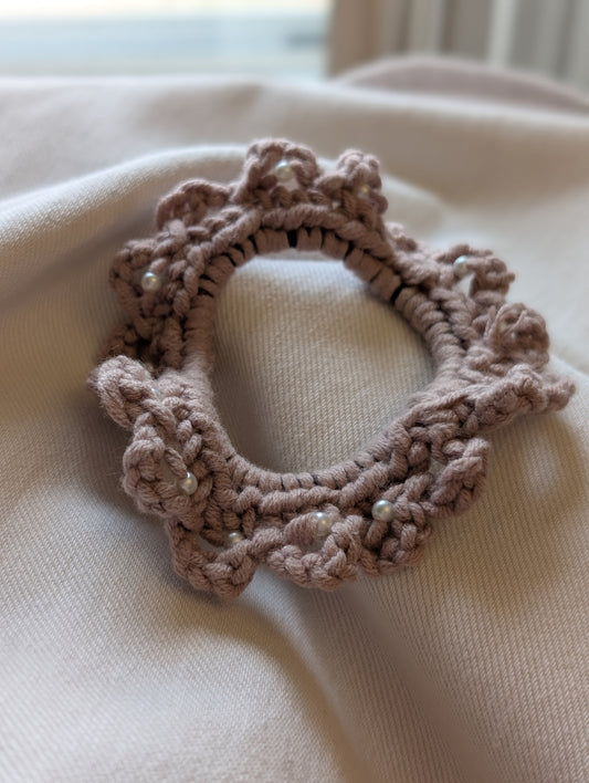 Flight of the Sugar Plum Fairy - Ruffled Pearl Accent Mini Scrunchie