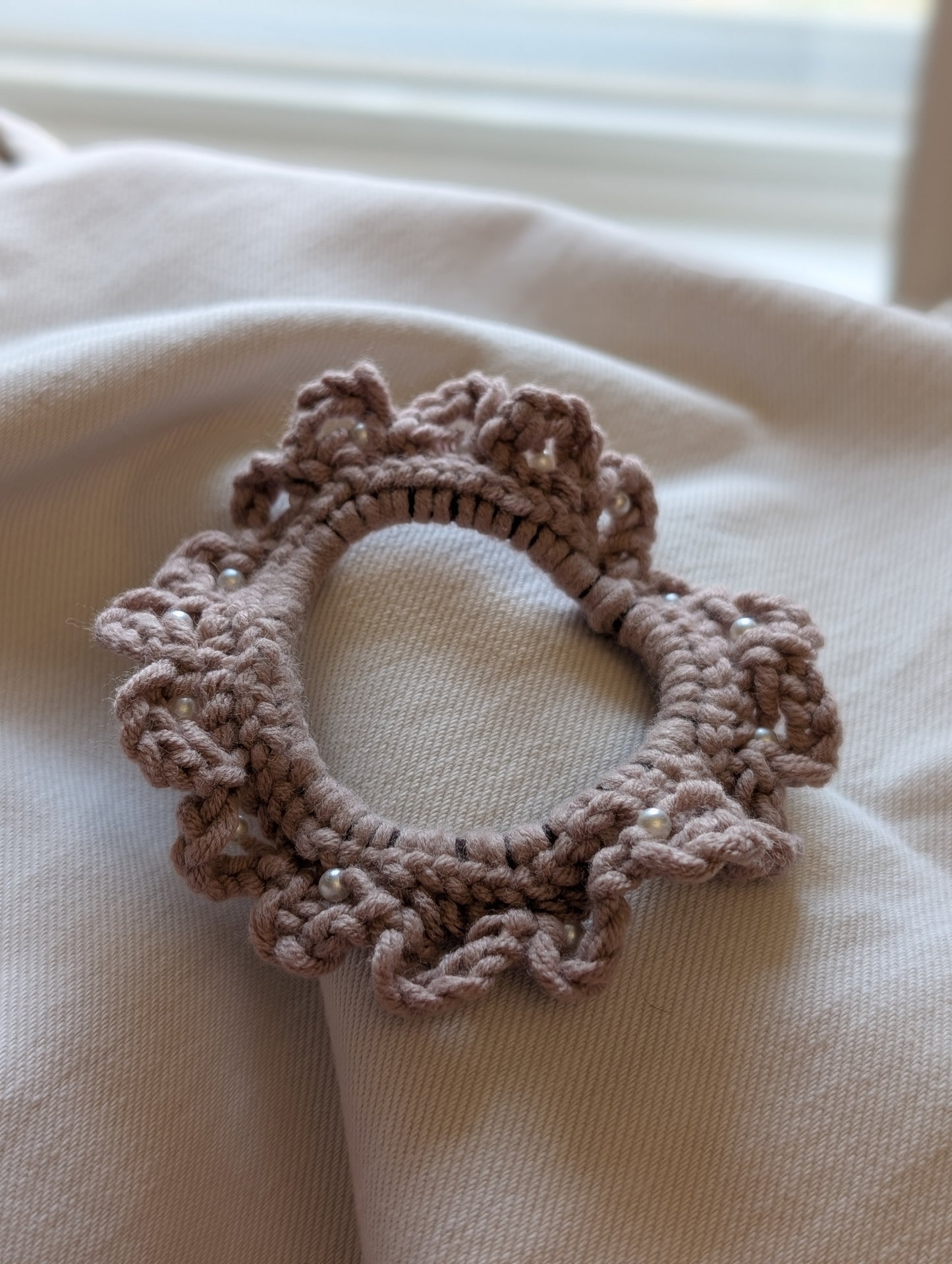 Flight of the Sugar Plum Fairy - Ruffled Pearl Accent Mini Scrunchie