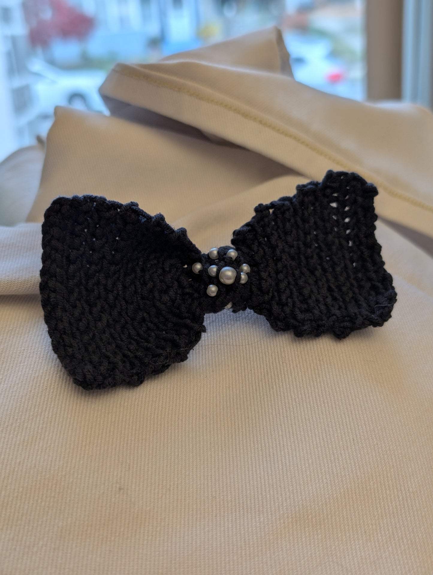 Coda - Crocheted and Beaded Large Bow Barrette