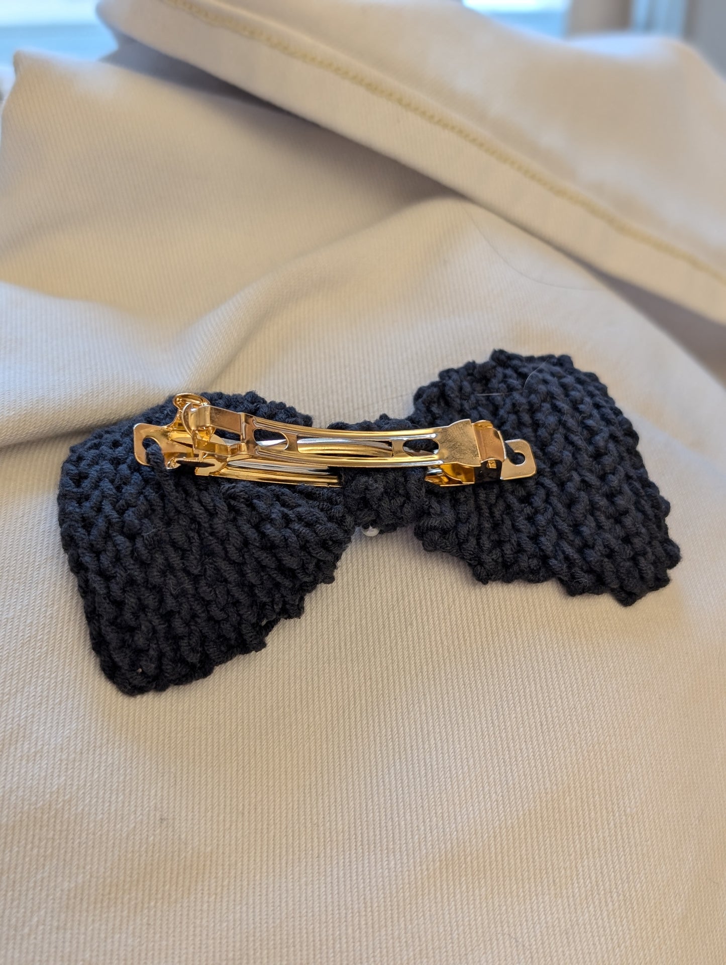 Coda - Crocheted and Beaded Large Bow Barrette